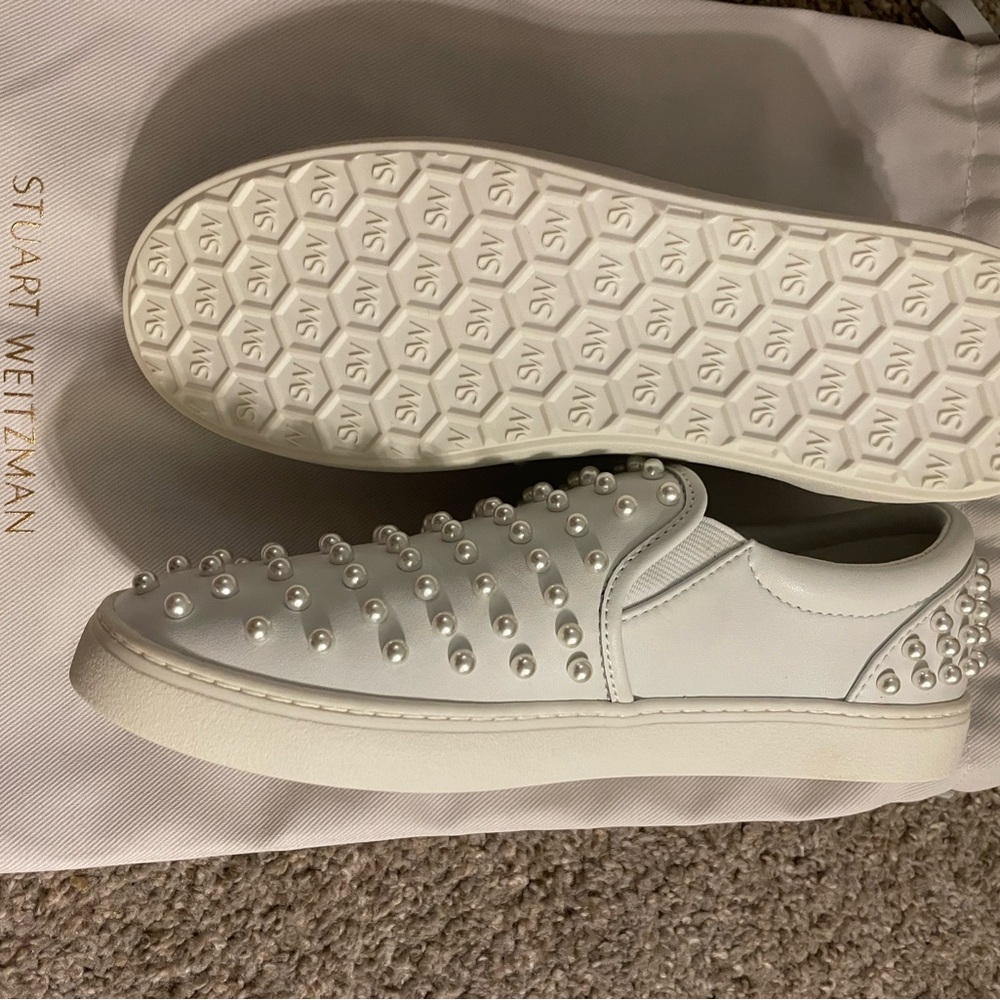 New in Bag- Stuart Weitzman Size 5 Pearl Slip On Sneakers - Never worn!